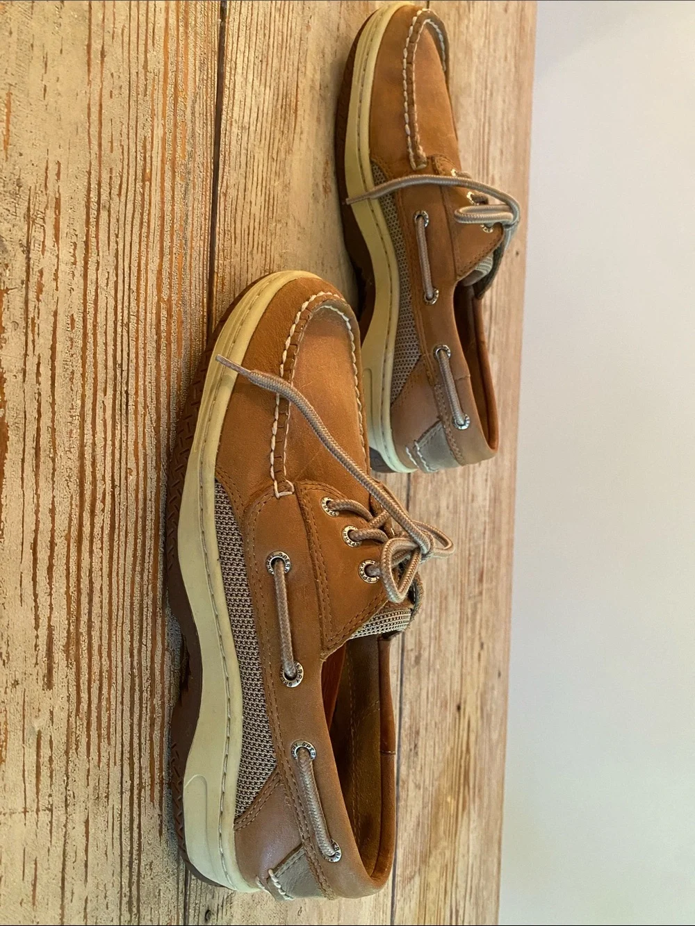 Sperry Brown Leather Boat Shoes with Cream Sole